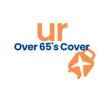 Logo featuring "ur" in orange and "Over 65's Cover" in blue, with a suitcase and plane design. Logo featuring "ur" in orange and "Over 65's Cover" in blue, with a suitcase and plane design.